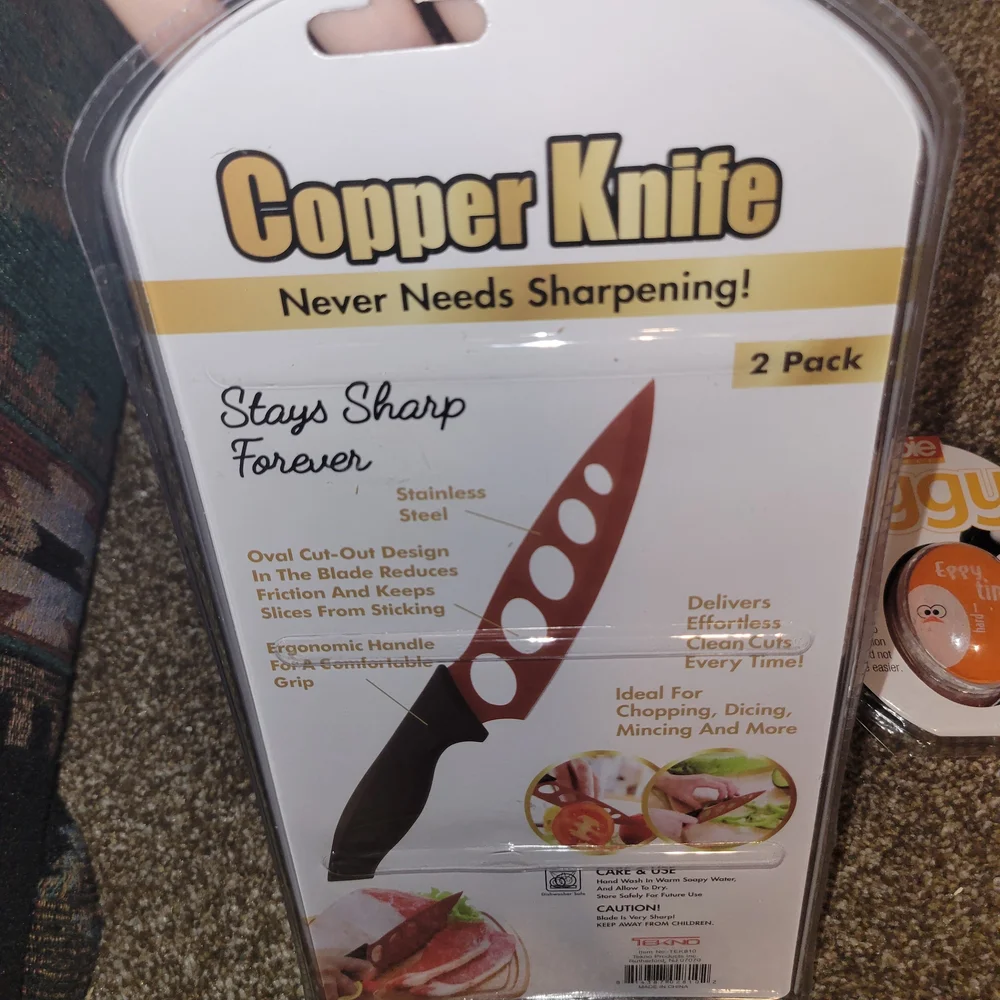 Copper Knife Set with Black Handles And Egg Timer